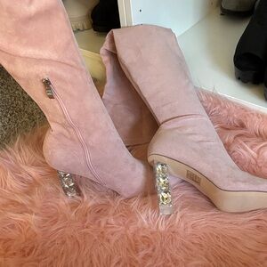 Fashion Nova Elegant Pink Suede Knee-High Boots